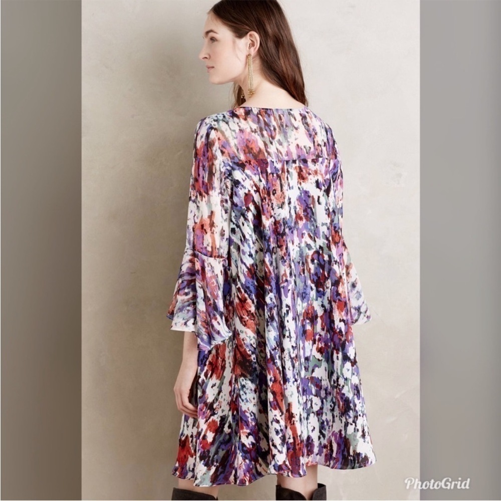 Anthropologie Paper Crown Endora Half Length Bell Sleeve Abstract Mini Dress S - Picture 2 of 16